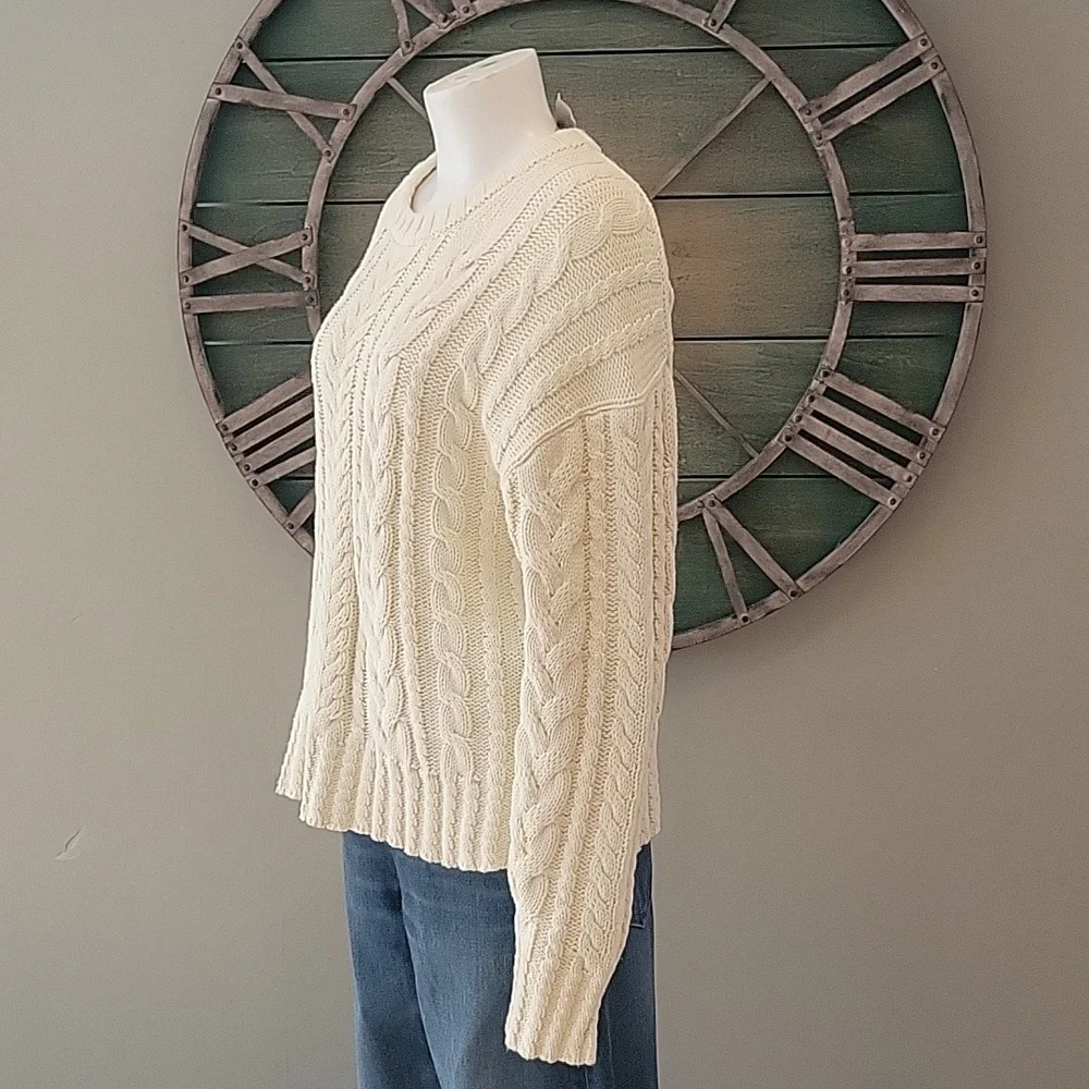J. Crew Women's Cream Cable Knit Crew Neck Sweater In Ivory Lace